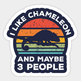 I Like Chameleon and Maybe 3 People, Retro Vintage Sunset with Style Old Grainy Grunge Texture Sticker